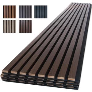 NeatiEase Wood Panels for Wall, 4-Piece 96" x 12.6" Soundproof Wood Slat Wall Panel for Interior Wall Decor Noise Cancelling, Wood Acoustic Wall Panels, Sound Absorbing Panel (Rustic Walnut)