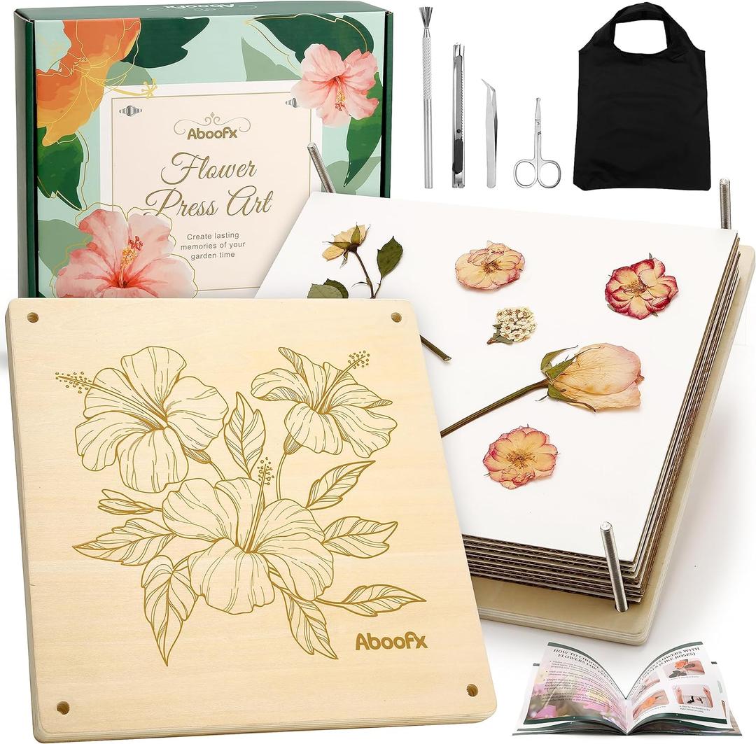 Aboofx Flower Press Kit, Craft Kits 11"x11" 10 Layers Wooden Flower Pressing Kit for Crafts Pressed Flowers and Plant for DIY Art, Preservation for Bookmark Frame Wedding Flower Drying