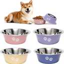 [4 Pack] Stainless Steel Dog Bowls, Colorful Metal Dog Food and Water Bowl with NonSlip Quiet Bottom, Easy to Clean, Dishwasher Safe, Ideal for Feeding Large Medium Small Dogs Cats, 3.6 Cups (29 oz)