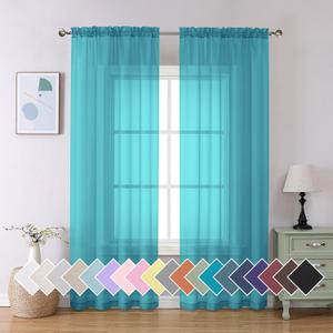 Aiyufeng Turquoise Sheer Curtains 84 Inches Long 2 Panels Set, Light Filtering Soft Airy Voile Rod Pocket Turquoise Sheer Window Drapes for Bedroom Living Room, Each 40Wx84L Inches