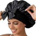 GDTOGRT Satin Silk Bonnet for Sleeping Women - Double Layer Sleep Hair Bonnets Caps for Curly Braid Hair with Tie Band