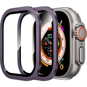 WSKEN for Apple Watch Ultra 3/Ultra 2/Ultra Screen Protector 49mm,9H Tempered Glass + Titanium Alloy Frame, [Keep Original] [Touch Sensitive] Lightweight Protective Glass Film for iwatch Ultra 3/2/1 (Purple)