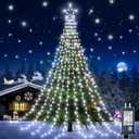 12FT 344 LED Christmas Tree Lights, Plug in Waterfall String Lights with Topper Star, Waterproof 8 Modes Outdoor Christmas Decorations for Indoor Patio Roof Yard Lawn Party, White