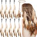 Bencailor 10 Pcs Women Feather Hair Extensions Clip in Boho Pirate Hippie Viking Halloween Cosplay Headdress Accessories (Khaki, Brown)