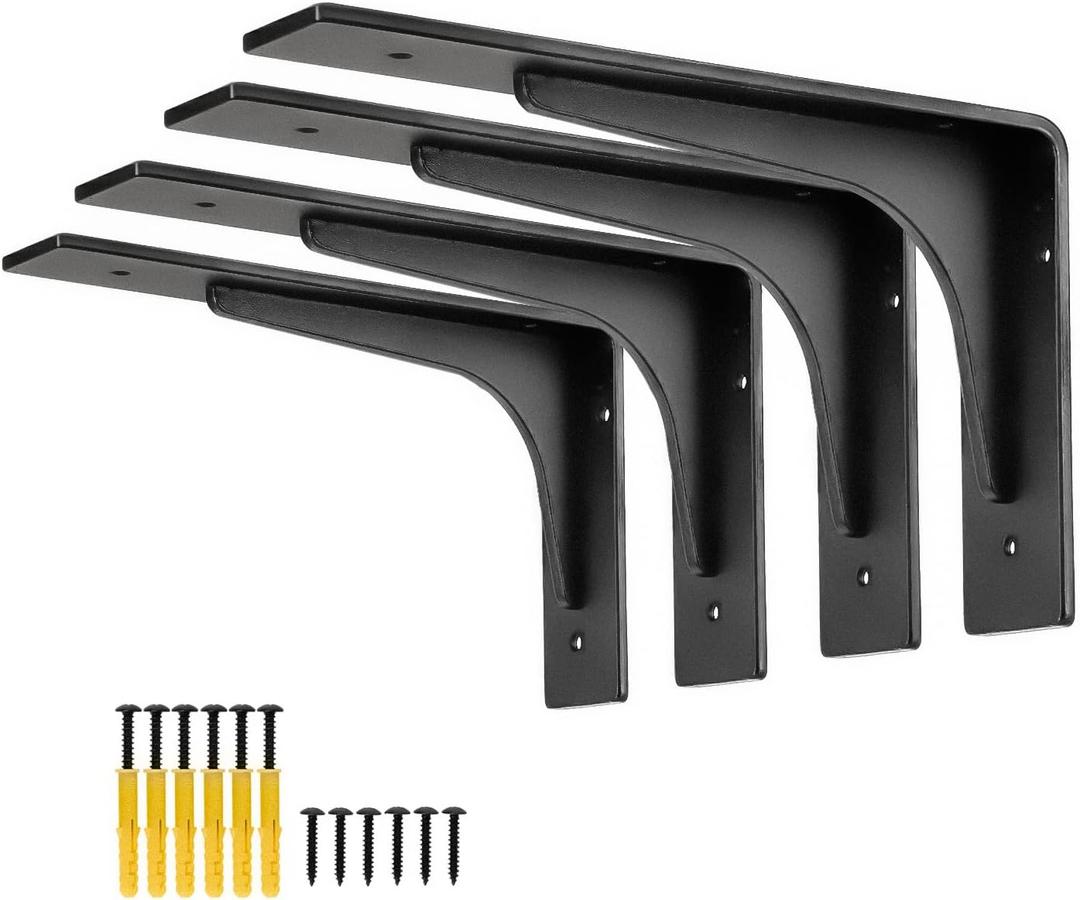 8" x 4.7 "Shelf Bracket ,L Shelf Brackets,max Load 300lbs, Premium Alloy Metal Heavy Duty Shelf Bracket, high Strength Mounting Hardware Included, countertop Support, Pack of 4. (8 INCH x 4.7INCH)
