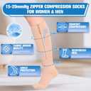 15-20 mmHg Zipper Compression Socks for Women & Men, Close Toe Medical Grade Compression Stockings Knee High, Zip Up Compression Socks for Varicose Veins, Edema, Pregnancy, 1 Pair, Beige 2XL