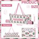 Shinylin 28 x 9 in Pink Marigold Floral Mahjong Bag for Tiles and Racks Canvas Marigold Tote Bag with Mat Holder Pink Floral Accessories Organizer Portable Mahjong Case Drawstring Protective Sleeve, 27.56 x 9.06 inches