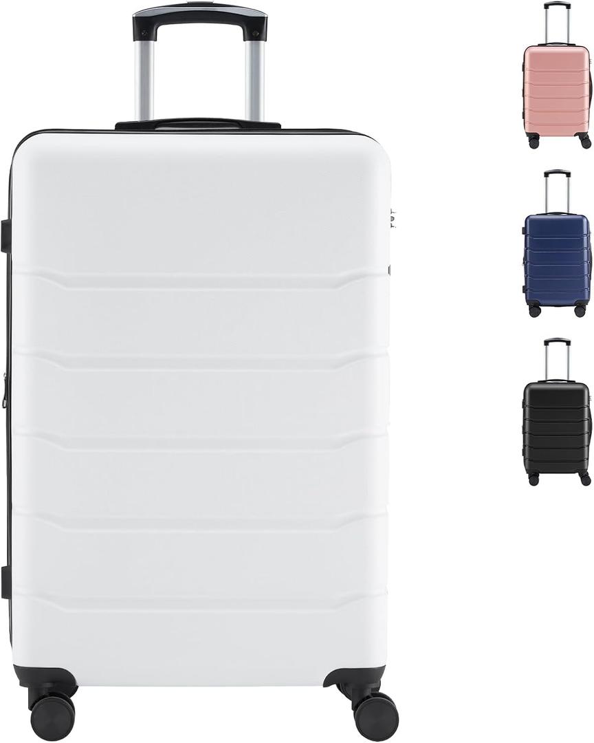 28 Inch Checked Luggage, Lightweight Expandable Hard Shell ABS Suitcase, Rolling Travel Suit Case with TSA Lock and Quiet Double Spinner Wheels for Travel, White