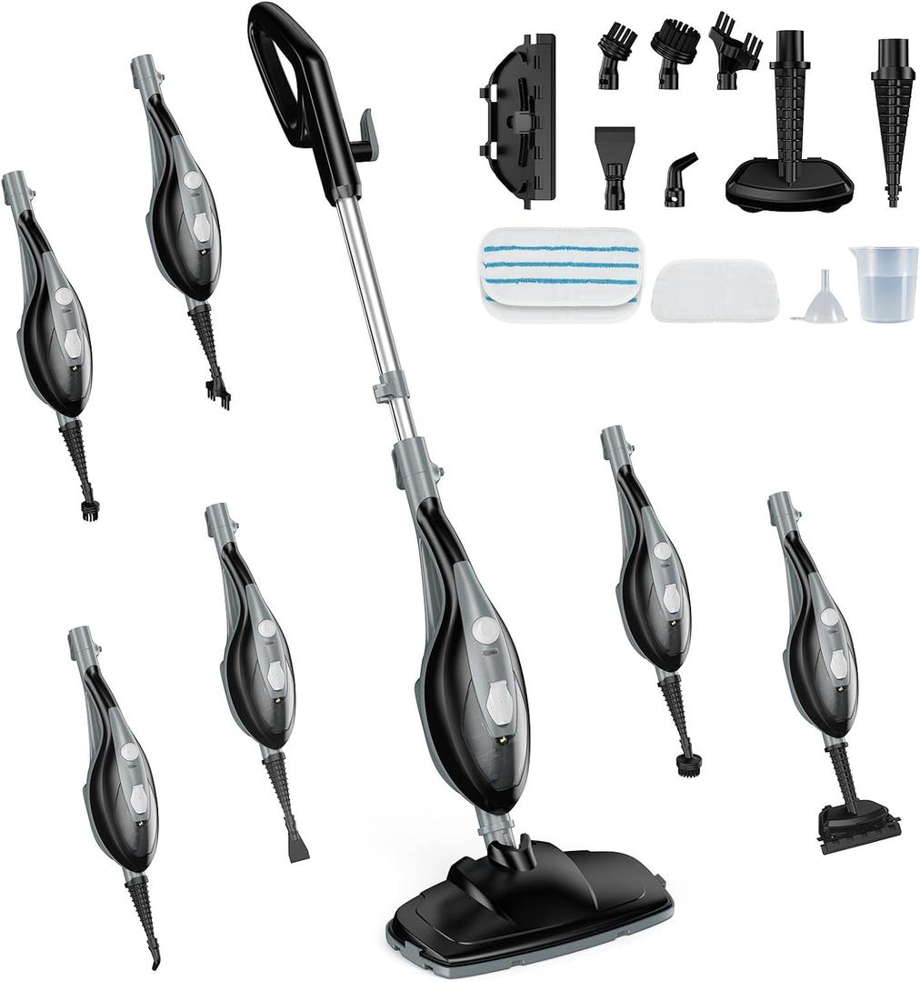 DUMOS 10-in-1 Multifunctional Steam Mop, 1550W Detachable Handheld Steam Cleaner, 16FT Power Cord with 2 Reusable Pads, Floor Steamer for Hardwood, Tile, Carpet, Grout, Windows