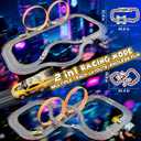 Slot Car Race Track Sets,2 in 1 Race Car Track with 4 High-Speed Slot CarsGift Toy for Boys Kids Ages 5 6 7 8-12,Dual Power (Source) Cars Track,Dual Racing Game Lap Counter Circular Overpass Track, 0.2 inches