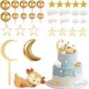 Knana 33Pcs Moon Star Cake Toppers Deer Cake Topper with Moon Star Cloud for Baby Shower Birthday Party Supplies