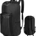 Polecasa Extra Heavy Duty Large Backpack Laundry Bag with Comfortable Padded Shoulder Straps & 4 Pockets, Drawstring bag for Dorm, College, Travel, Black