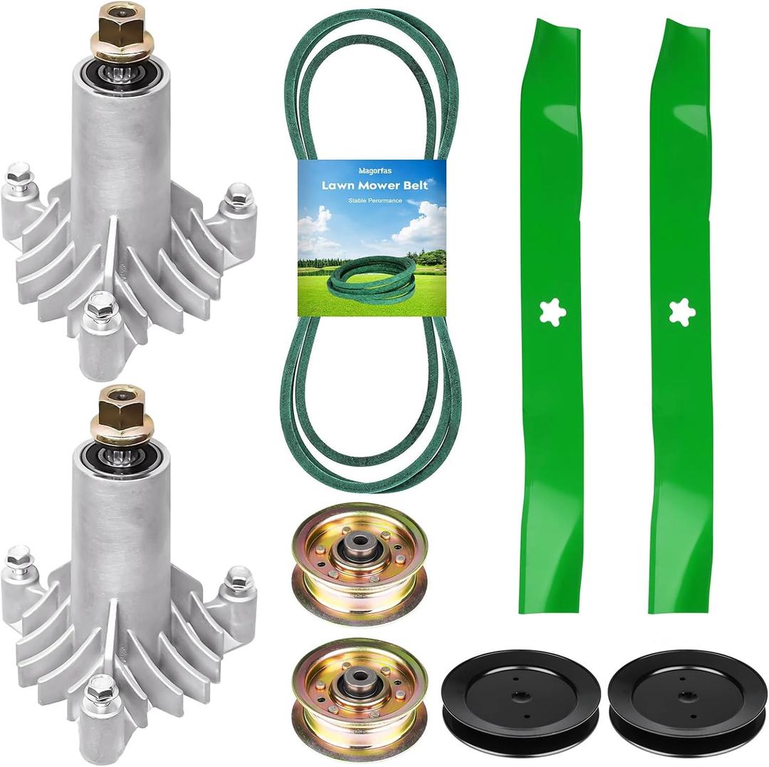 42" Deck Spindle Rebuild Kit for 130794 Spindle, for AYP/for Husqvarna LT1000 LT2000(Only 3 Bolts), 2 Spindles 532130794, 2 Blades 134149, 2 Pulleys 129861,1 Idlers 173437,1 Idlers 173438,1 95.5" Belt
