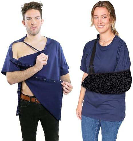 Inspired Comforts Unisex Post Surgery & Rehab Dual Access Crew Neck Snap Shirt Large