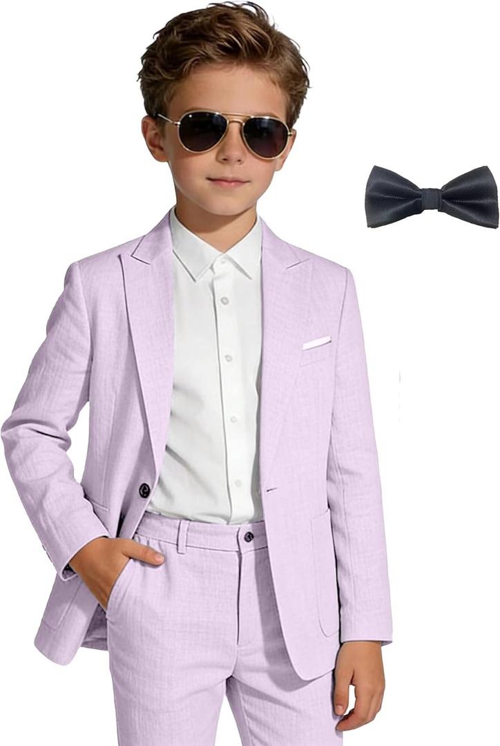 Boys Linen Suits Size 12 Kids Purple Suit Formal Wedding Slim Fit Tuxedo Outfit for Toddler Boy Dress Clothes Summer Beach Dresswear Set