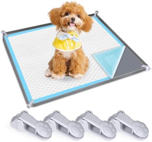 Dog Pee Pad Holder, Dog Potty Tray Silicone Puppy Pad Holder Tray Fits for 24" x 24" Training Pads, Puppy Potty Tray With 4 Clamps No Spill Raised Lip High Edge for Indoor Floor Protection (Dark Grey)