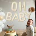 40 Inch Beige OH BABY Letter Balloons,Large Cream White Netrual Foil Balloons for Gender Reveal Boho Baby Shower Decorations,Oh Baby Sign for Backdrop Engagement Wedding Birthday Party Decorations