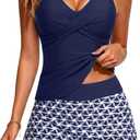 Talisea Womens Tankini Bathing Suits with Skirt Two Piece Tummy Control Swimsuits Ladies Swimwear (Blue, XL)