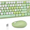 UBOTIE Colorful Computer Wireless Keyboards Mouse Combos, Typewriter Flexible Keys Office Full-Sized Keyboard, 2.4GHz Dropout-Free Connection and Optical Mouse (Green-Colorful)