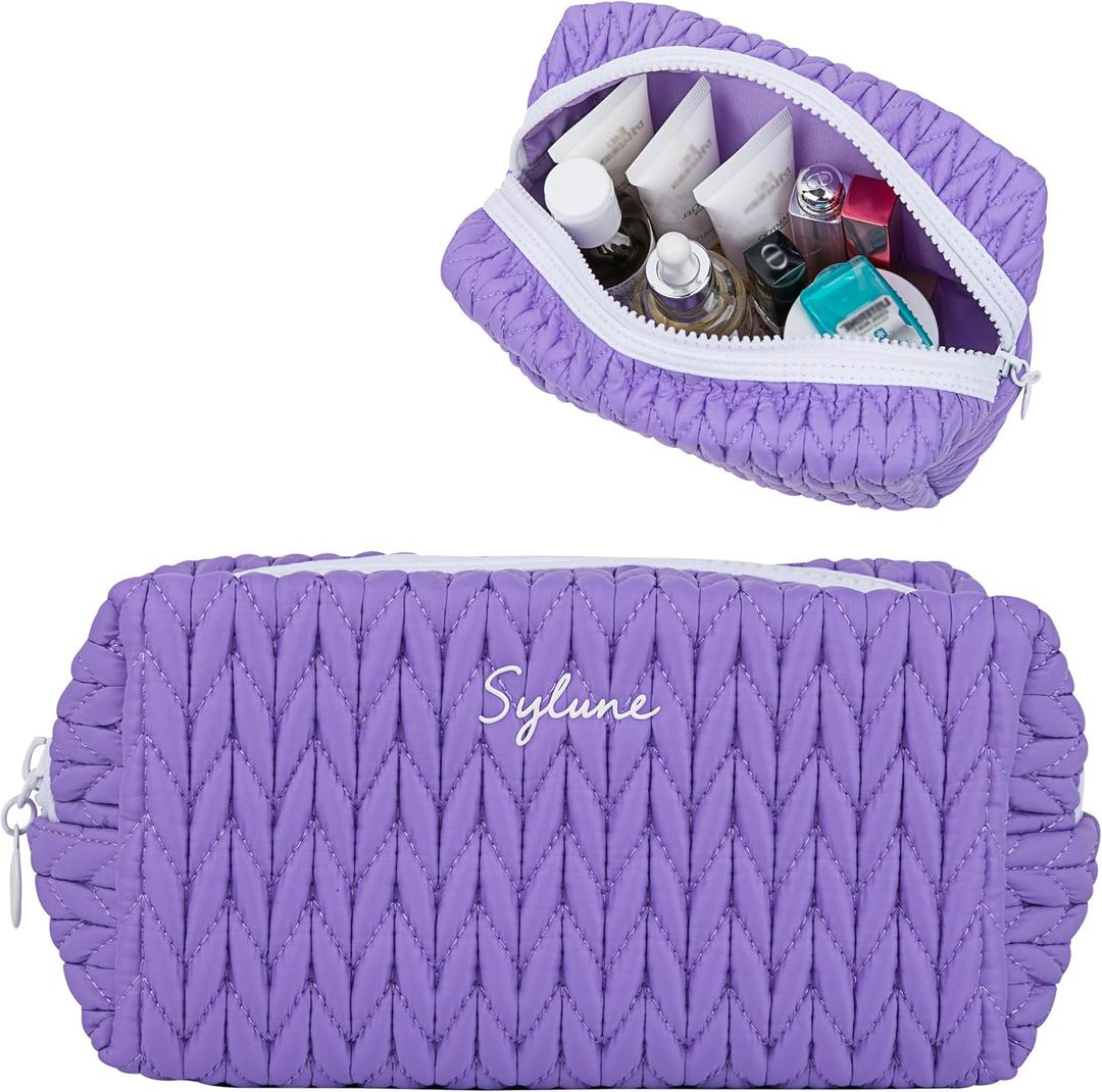 Sylune Knitty Bag  Lavender Quilted Makeup Bag for Women, Lightweight Waterproof Cosmetic Organizer, Soft Nylon Travel Pouch, Elegant Gift Choice
