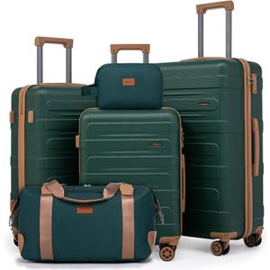 Luggage Sets 5 Piece Durable Suitcase Set with Spinner Wheels, Hard Shell Carry on Luggage with TSA Lock, Large Checked Travel Suitcases for Men and Women (DarkGreen)