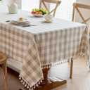 Alsoo Outdoor Gingham Tablecloth Rectangle 55 x 75 inch, Washable Wrinkle Free Table Cloth Linen Cotton Heavy Duty Fabric with Tassel, Checkered Plaid for Kitchen Dining Picnic
