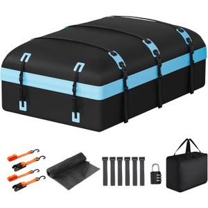 Car Rooftop Cargo Carrier Bag, 30 Cubic Feet Waterproof Soft-Shell Car Roof Bag for All Vehicle with/Without Rack, Include Anti-Slip Mat, Reinforced Straps, Door Hooks Luggage Lock (Blue)