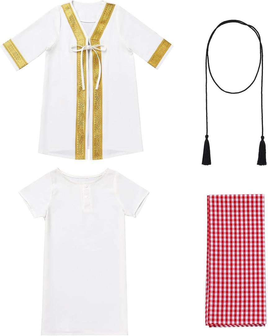 IDOPIP Muslim Baby Boys Ramadan Eid Outfit Cardigan Kaftan Thobe Arabic Islamic Abaya Dubai Robe Clothes with Head Scarf+Rope