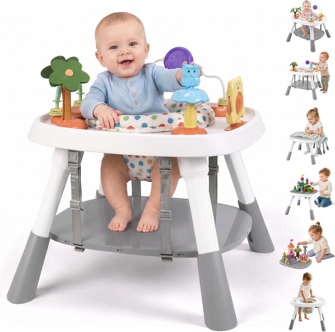 6-in-1 Baby Activity Center, Stationary Standing Activity Table (White)