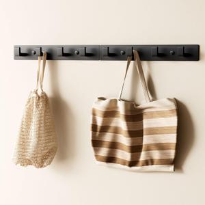 Black Wall Mounted Coat Rack- 2 Modular Rails (25'' Total), 8 Right-Angle Hooks, Modern Organizer for Entryway, Bathroom, Bedroom, Holds Coats, Towels, Hats