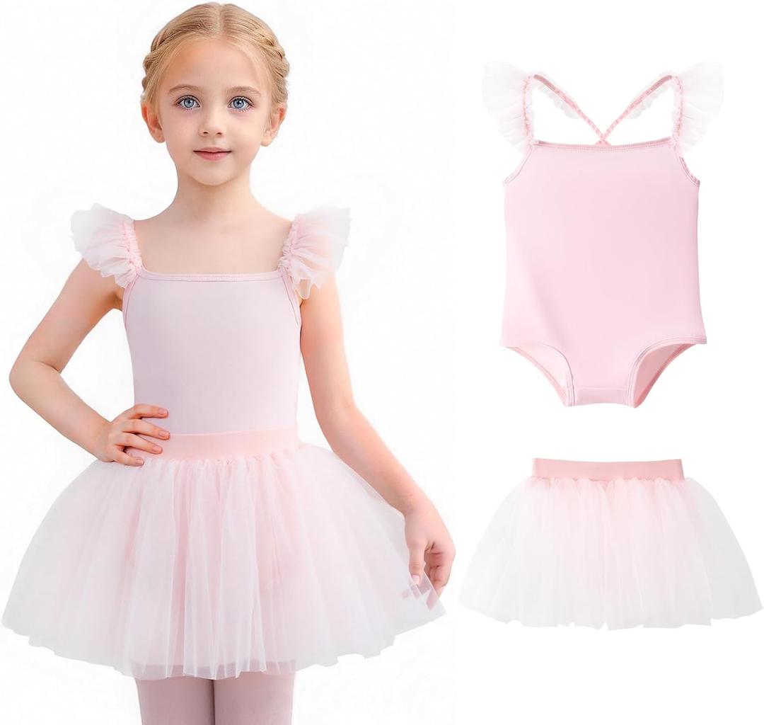 Tutu.kk Girls Ballet Leotards with Removable Tutu Skirt Toddler Leotard Sleeveless Crisscross Backs Dance Dress Outfit Combo (2-3T, Pink)