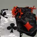 SilTriangle 24 Pcs Casino Party Favor Gift Bags Casino Theme Party Decorations with Drawstring Las Vegas Satin Goody Treat Poker Bags for Birthday Game Night Decoration(Black White Red)