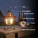 Fieldspark LED Camping Lantern Rechargeable Dimmable, Portable Vintage Outdoor Lantern 2700-6500K Waterproof, Hanging Retro Lamp Indoor Outdoor for Garden, Hiking, Emergency, Black