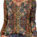 Zeagoo Long Sleeve Shirts for Women Fall V Neck Tops Casual Dressy Blouse Boho Tunic Business Work Clothes School Outfit (XXL)