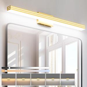 Ralbay 40inch Gold Vanity Light with 5 Color Temperature (2700K-6000K) Dimmable Acrylic Metal 36W LED Modern Matte Gold Bathroom Lighting Over Mirror