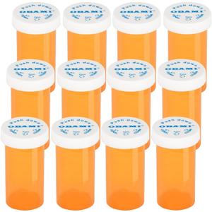 Plastic Medicine Pill Bottles with Child Resistant Caps - Push Down and Turn - Prescription Vial, Medicine Container, Pill Cases Dispenser Organizers (12pcs, 30 Dram)