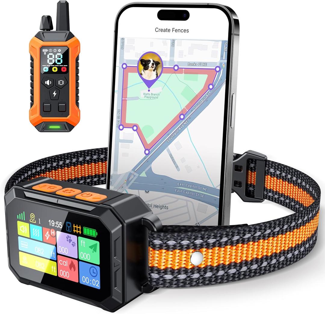 Meowant GPS Wireless Dog Fence &Training Collar with Remote, Free App, 82ft to 7000ft Electric Fence, Waterproof LCD Collar, 3 Training Modes, for Dogs Over 10Lbs, Outdoors