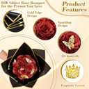 12 Pcs Glitter Eternal Rose Bouquet DIY Kit with Butterflies & Crown,Sparkly Fake Floral Craft Gift for Valentine's Day, Mother's Day, Birthday, Anniversary & Wedding(Red)