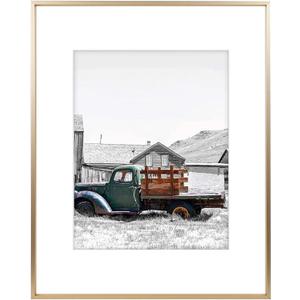 Golden State Art, 16x20 Gold Picture Frame Displays Photo 11x14 with Mat or 16 x 20 Without Mat for Wall Mounting, Classic Satin Aluminum Frames with Real Glass (Pack of 1)