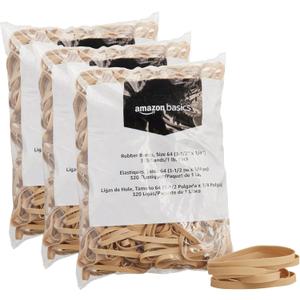 Amazon Basics Rubber Bands, Office Supplies, Size 64 (1/4"), 320 Bands/1 lb Pack, 3-Pack, Tan