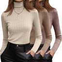 3 Pack Women's Turtleneck Sweaters Ribbed Long Sleeve Turtle Neck Top Slim Fitted Knit Lightweight Pullover Sweater (Beige Apricot, Brown, Mocha) Small