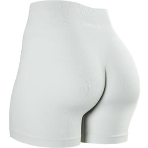 AUROLA Power Workout Shorts for Women Tummy Control Squat Proof Ribbed Thick Seamless Scrunch Active Short (Small, Blanc De Blanc)