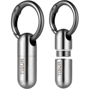 TISUR Micro Keychain Pill Holder, Titanium Pill Case Waterproof Pill Fob for Emergency Aspirin & Nitroglycerin for Travel Purse Pocket (2 Pcs Gray Tiny)