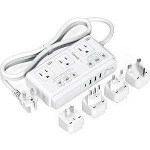220V to 110V Voltage Converter, TESSAN Universal Travel Adapter with 4 USB Charger (1 USB C), 3 AC Sockets and EU/UK/AU/IT Plug Power Adaptor, Step Down Transformer Outlet Converters for International (White)