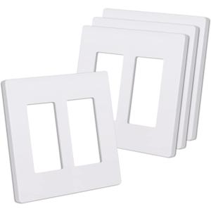 CML Matte White Decorator Screwless Wall Plate, 2-Gang Outlet Covers, 4 Pack Decorative Light Switch Plates, Scratch and Impact Resistant, Polycarbonate, Standard Size 4.68 X 4.72