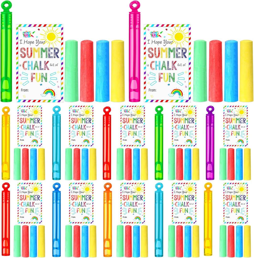 Blueweenly 36 Pcs Gifts 12 Sidewalk Chalk 12 Mini Bubble Wands Gift 12 Chalk Full of Fun Blessing Card for Party Supplies Graduation(Circular Style)