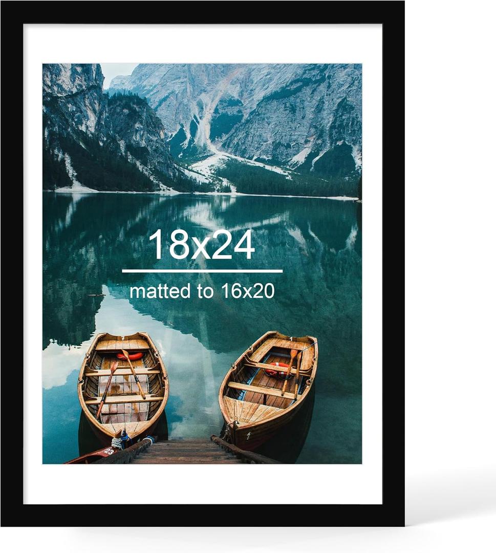 18x24 Frame, Black Wood Style - Display Posters 16 x 20 with Mat or 18x24 without Mat, Wall Mounting Horizontal and Vertical, 1 Pack