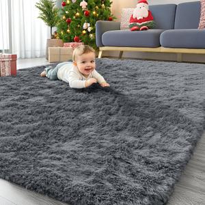 OLANLY 5x5 Area Rugs for Living Room Bedroom, Machine Washable Soft Fluffy Shaggy Bedside Rug, Indoor Floor Carpet for Kids Girls and Boys, Dorms, Nursery Rooms, Home Decor Aesthetic, Grey
