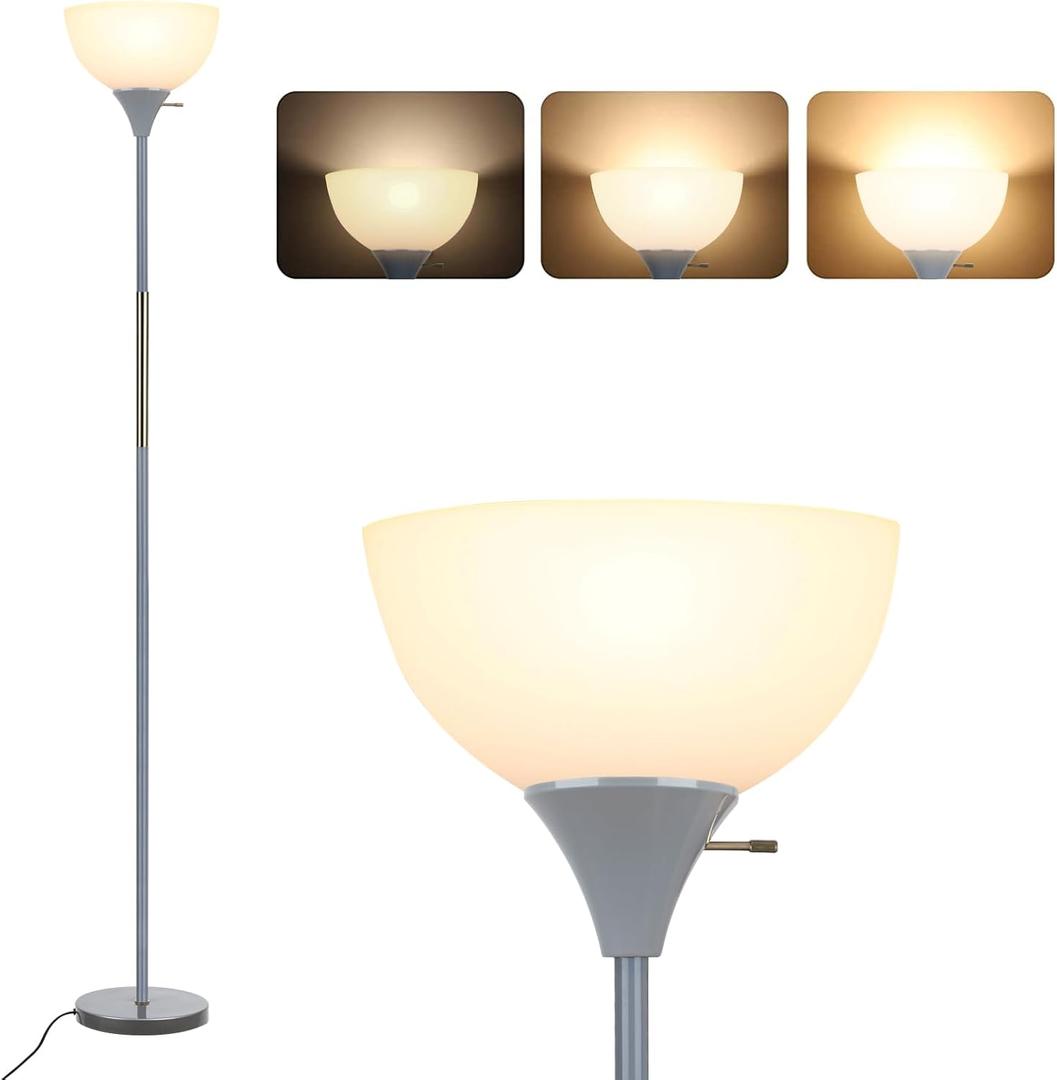 LALISU Floor Lamp, LED Standing Lamp 3 Way Dimmable Brightness Floor Lamp Rotary Switch Floor Lamps Modern Industrial Lamp with Shade, Tall Lamps for Living Room Bedroom Office Dining Room (Grey)