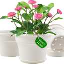 11 Inch Plastic-Flower-Pot-for-Indoor-Plants, 4 Pack Large Outdoor Planter Pot with Drainage Holes & Saucers, Resin Decorative Garden Pots Planters (White)